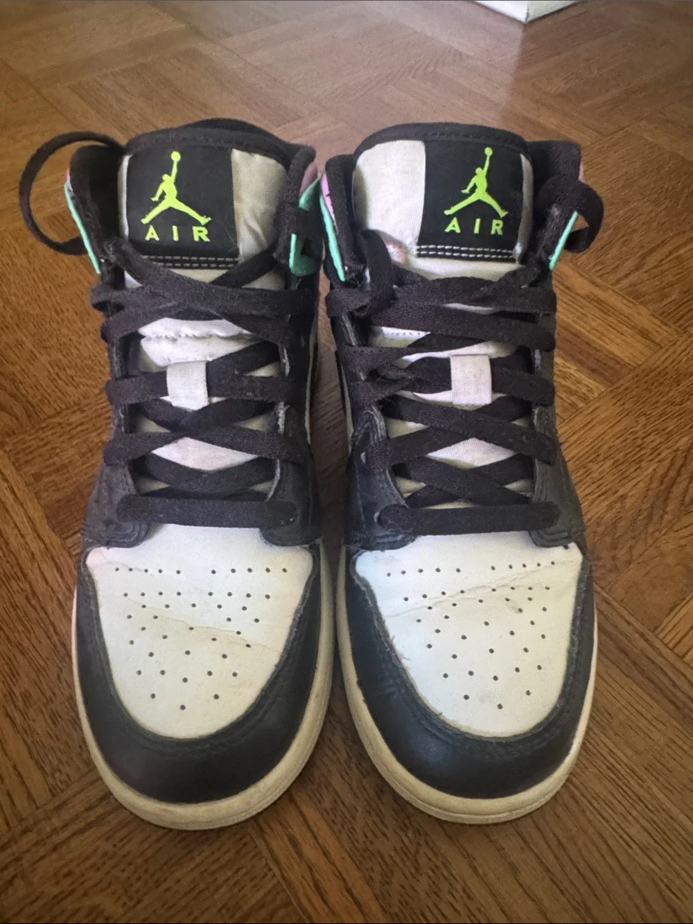 NIKE Air Jordan 1 High-Top Athletic Sneakers in Black, White & Mint